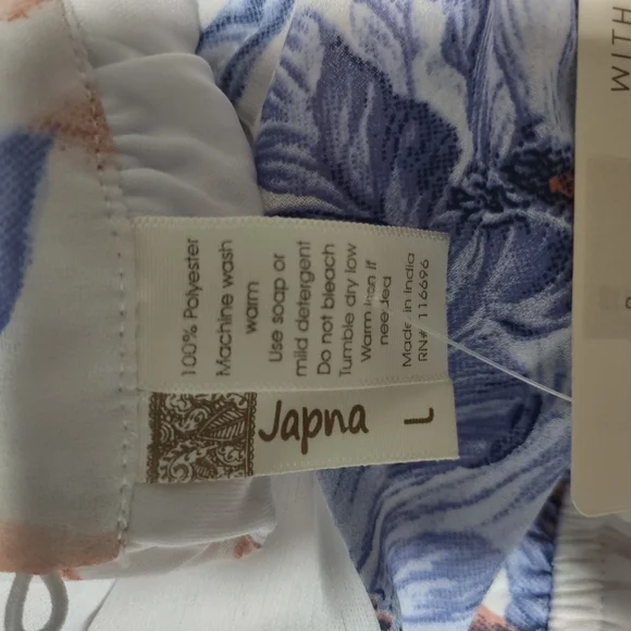 NWT JAPNA Maxi Dress White Blue Floral Halter Lined Maxi Dress Women’s Sz Large - Picture 2 of 10